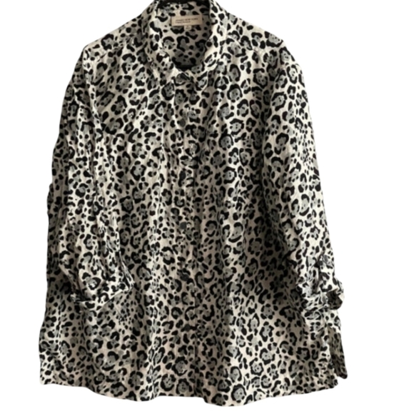 Designer plus size 100% linen leopard print button front flowy tunic top sz 1x - Picture 9 of 12